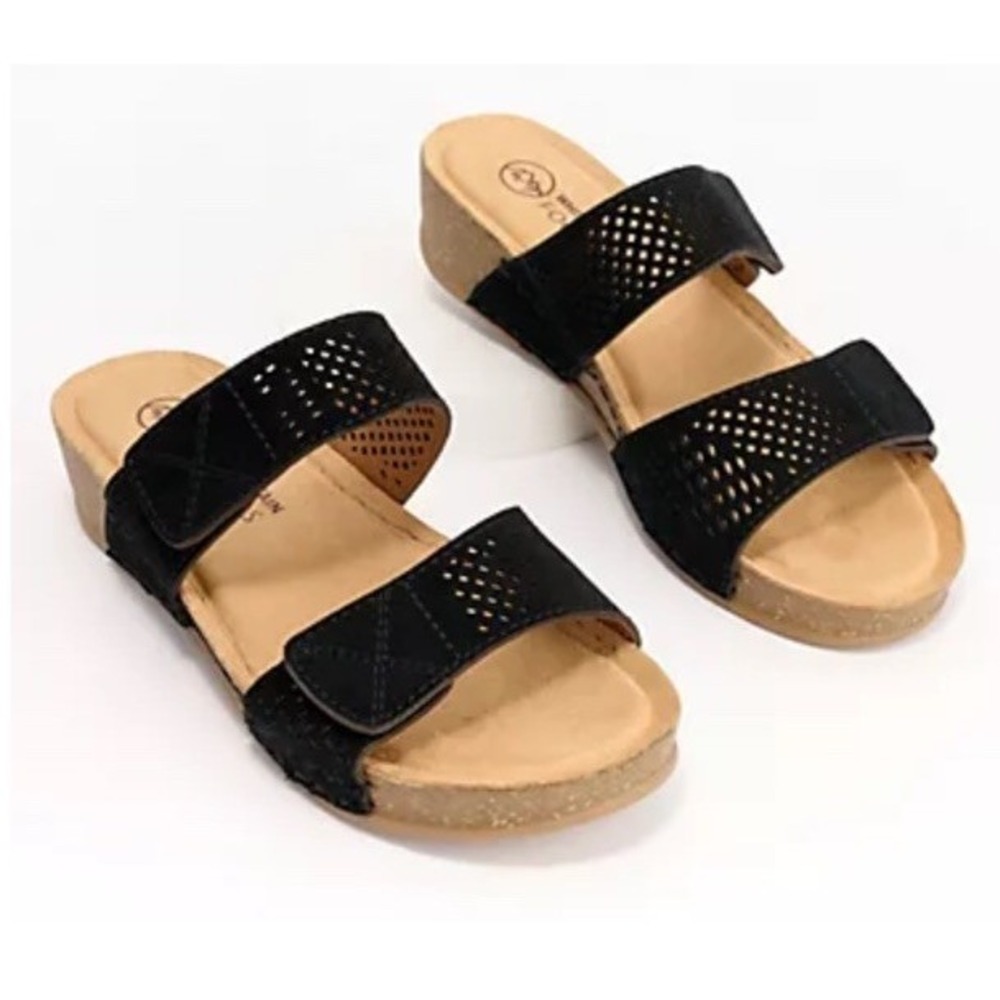 New White Mountain Ferula‎ Suede Leather Perforated Slide Sandals Black Size 7